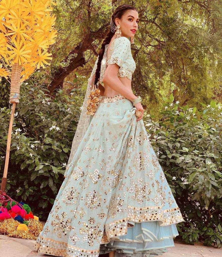 Mulberry Mirror Zari Work Lehenga for Festive Occasions - MYLUXURY LANE ENTERPRISE